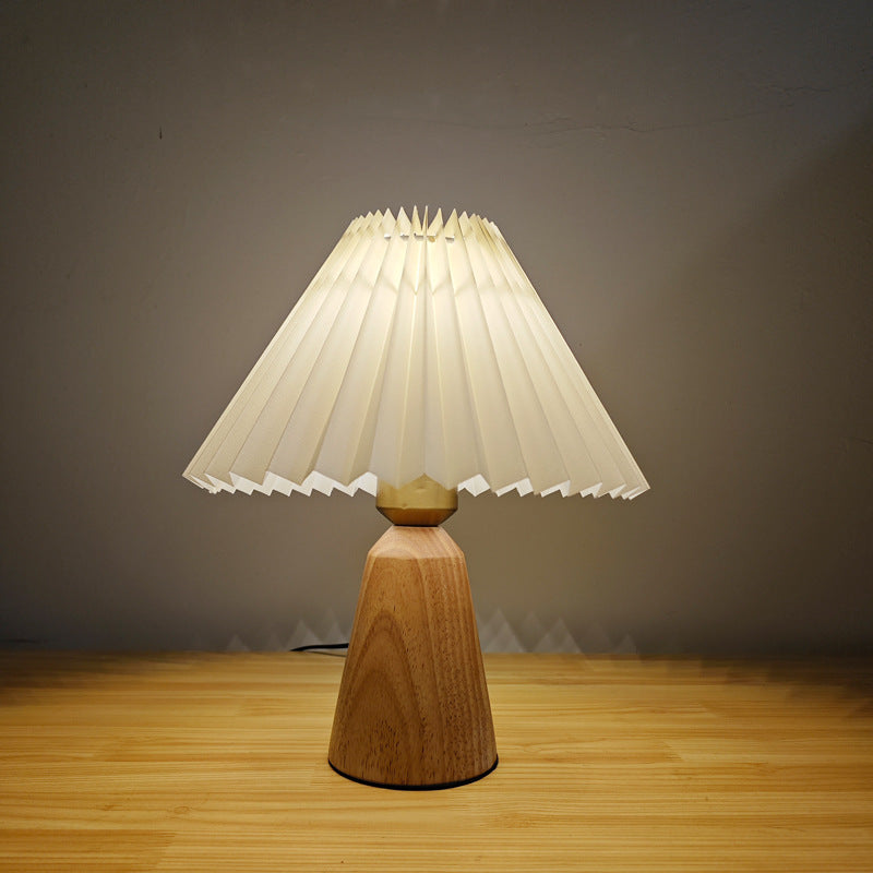 Modern Simplicity Table Lamp – 1-Light Cone Solid Wood & Fabric Lamp for Bedroom