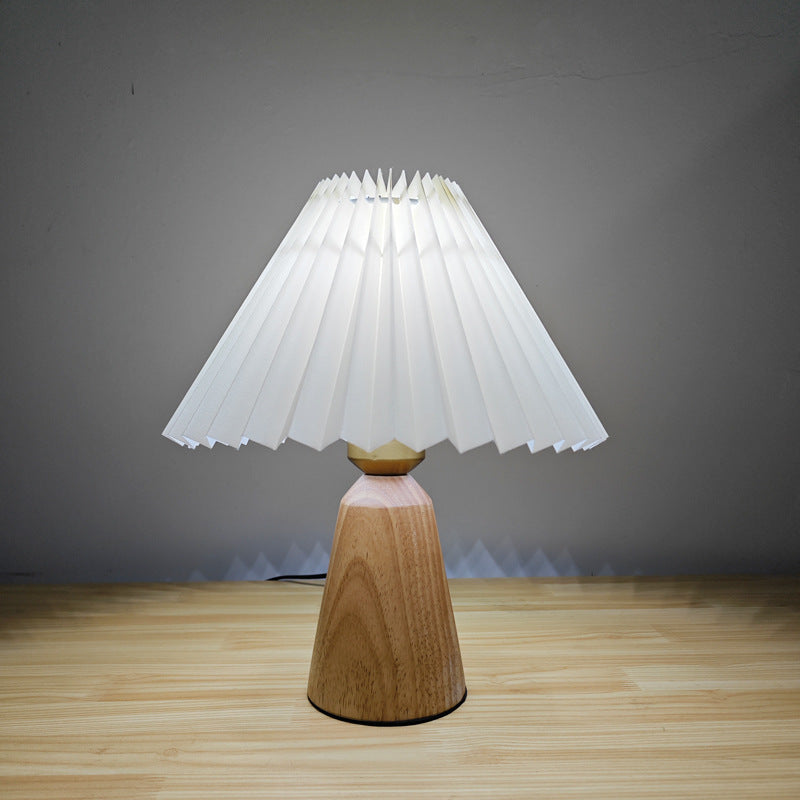 Modern Simplicity Table Lamp – 1-Light Cone Solid Wood & Fabric Lamp for Bedroom