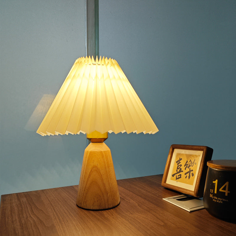 Modern Simplicity Table Lamp – 1-Light Cone Solid Wood & Fabric Lamp for Bedroom