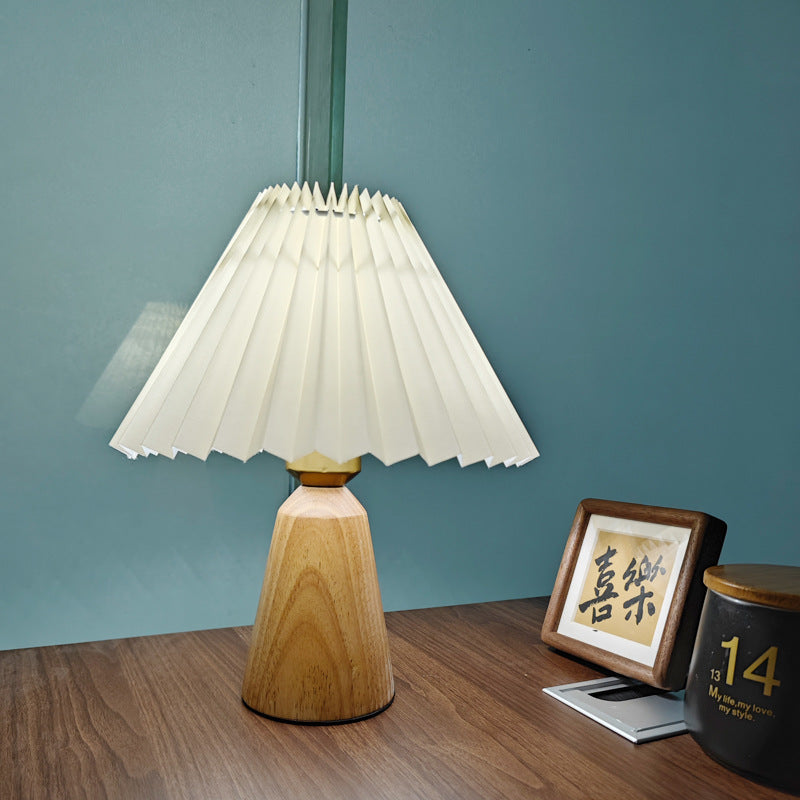Modern Simplicity Table Lamp – 1-Light Cone Solid Wood & Fabric Lamp for Bedroom