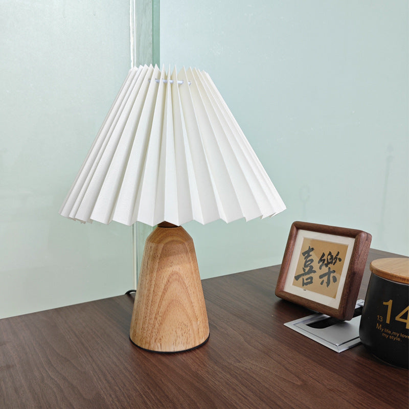 Modern Simplicity Table Lamp – 1-Light Cone Solid Wood & Fabric Lamp for Bedroom