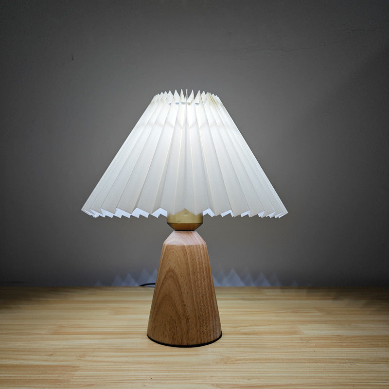 Modern Simplicity Table Lamp – 1-Light Cone Solid Wood & Fabric Lamp for Bedroom