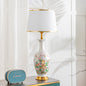 Traditional Chinese Ceramic Table Lamp with Tapered Fabric Shade, Metal Base, 1-Light for Bedroom or Living Room