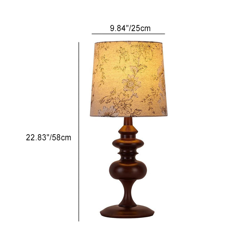 Traditional Vintage Table Lamp – 1-Light Cylinder Design in Solid Wood & Fabric for Bedroom