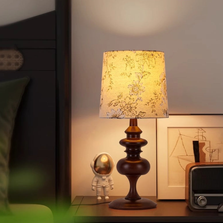 Traditional Vintage Table Lamp – 1-Light Cylinder Design in Solid Wood & Fabric for Bedroom