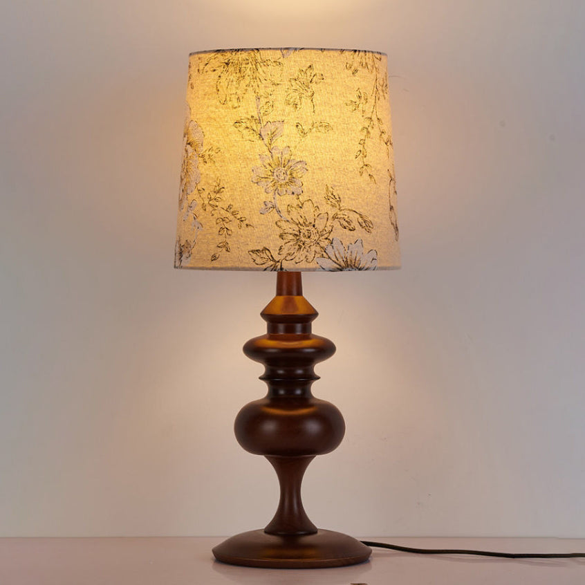 Traditional Vintage Table Lamp – 1-Light Cylinder Design in Solid Wood & Fabric for Bedroom