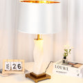 Traditional Chinese Cylinder Metal Glass Fabric 1-Light Table Lamp For Bedroom