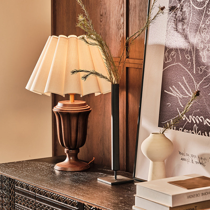 Traditional French Frustum Cone Ash Wood Metal 1-Light Table Lamp For Bedroom