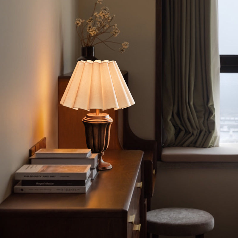 Traditional French Frustum Cone Ash Wood Metal 1-Light Table Lamp For Bedroom