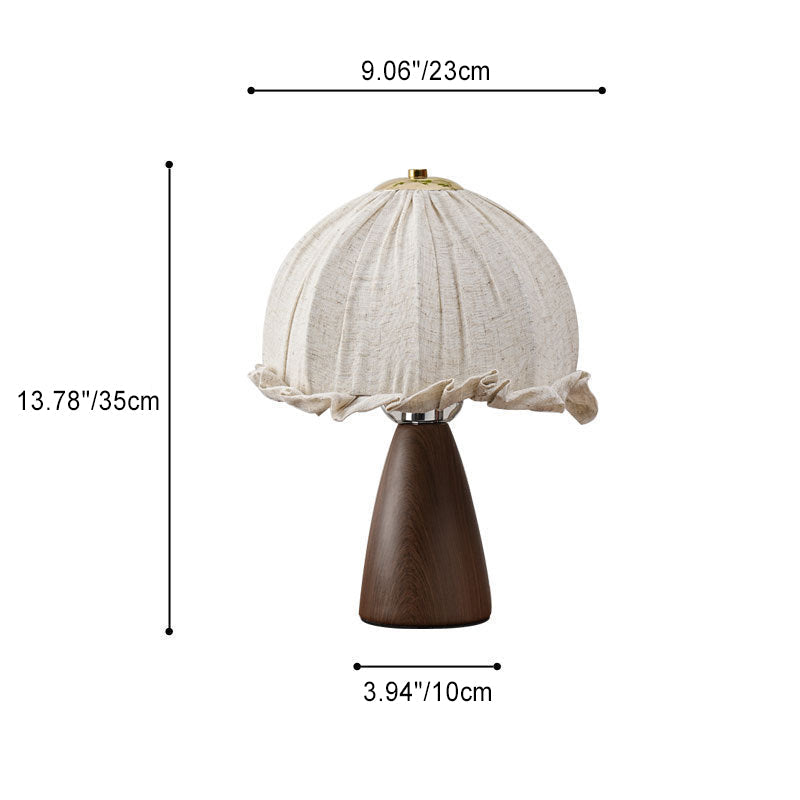 Traditional Rustic Dome Iron Walnut Wood Fabric 1-Light Table Lamp For Bedroom
