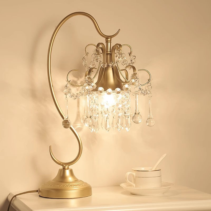Contemporary Creative Cone Metal Crystal 1-Light Table Lamp For Bedroom