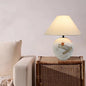Traditional Japanese Frustum Cone Ceramic Fabric 1-Light Table Lamp For Bedroom