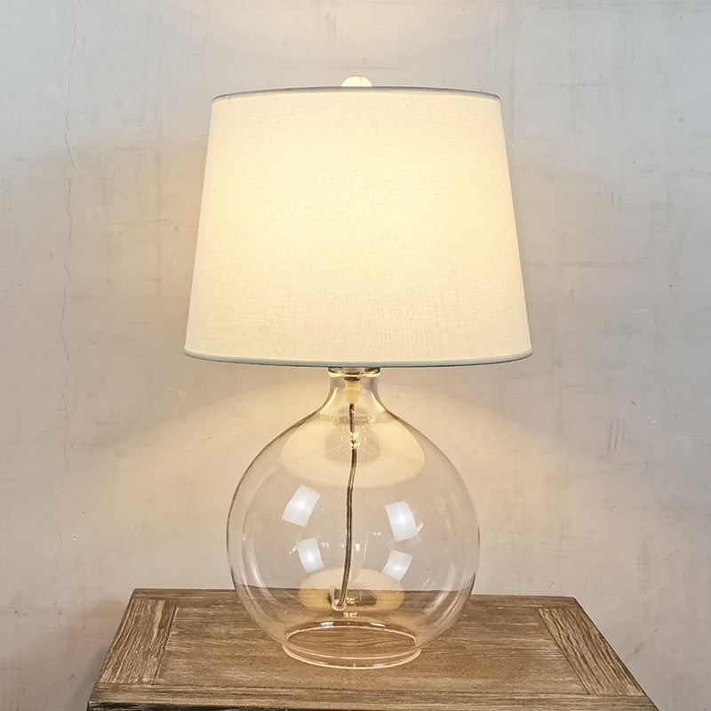 Traditional Rustic Cylinder Fabric Glass 1-Light Table Lamp For Bedroom
