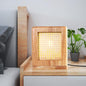 Traditional Japanese Cube Rubberwood Magnet 1-Light Table Lamp For Bedroom