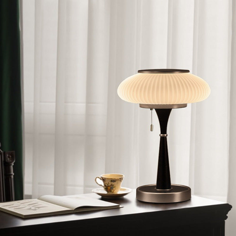 Modern Mid-Century Globe Iron Glass Solid Wood 1-Light Table Lamp For Bedroom