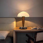 Traditional Vintage Wood Grain Mushroom-shaped Marble Ash Wood Glass 1-Light Table Lamp For Bedroom