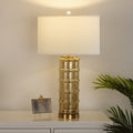 Contemporary Nordic Cylinder Fabric Shade Glass Metal Base 1-Light Table Lamp For Bedroom