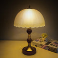 Modern Mid-Century Dome Glass Shade Rubberwood Iron Base 1-Light Table Lamp For Bedroom