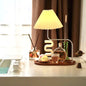 Traditional Vintage Wood Iron Fabric Umbrella 1-Light Table Lamp For Bedroom