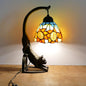 Traditional Tiffany Curved Flower Round Glass Iron 1-Light Table Lamp For Living Room