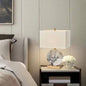 Traditional Chinese Square Round Fabric Marble Iron 1-Light Table Lamp For Living Room