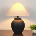 Traditional Japanese Tapered Round Fabric Ceramic 1-Light Table Lamp For Living Room