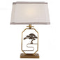 Traditional Chinese Square Round Tree Leaf Fabric Copper 1-Light Table Lamp For Bedroom