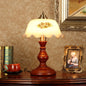Traditional Vintage Round Cylinder Pendant Flower Fabric Glass Wood 1-Light Table Lamp For Living Room