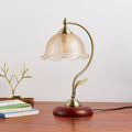 Traditional Chinese Curved Round Lotus Flower Glass Solid Wood 1-Light Table Lamp For Living Room