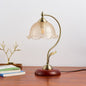 Traditional Chinese Curved Round Lotus Flower Glass Solid Wood 1-Light Table Lamp For Living Room