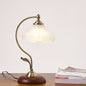 Traditional Chinese Curved Round Lotus Flower Glass Solid Wood 1-Light Table Lamp For Living Room