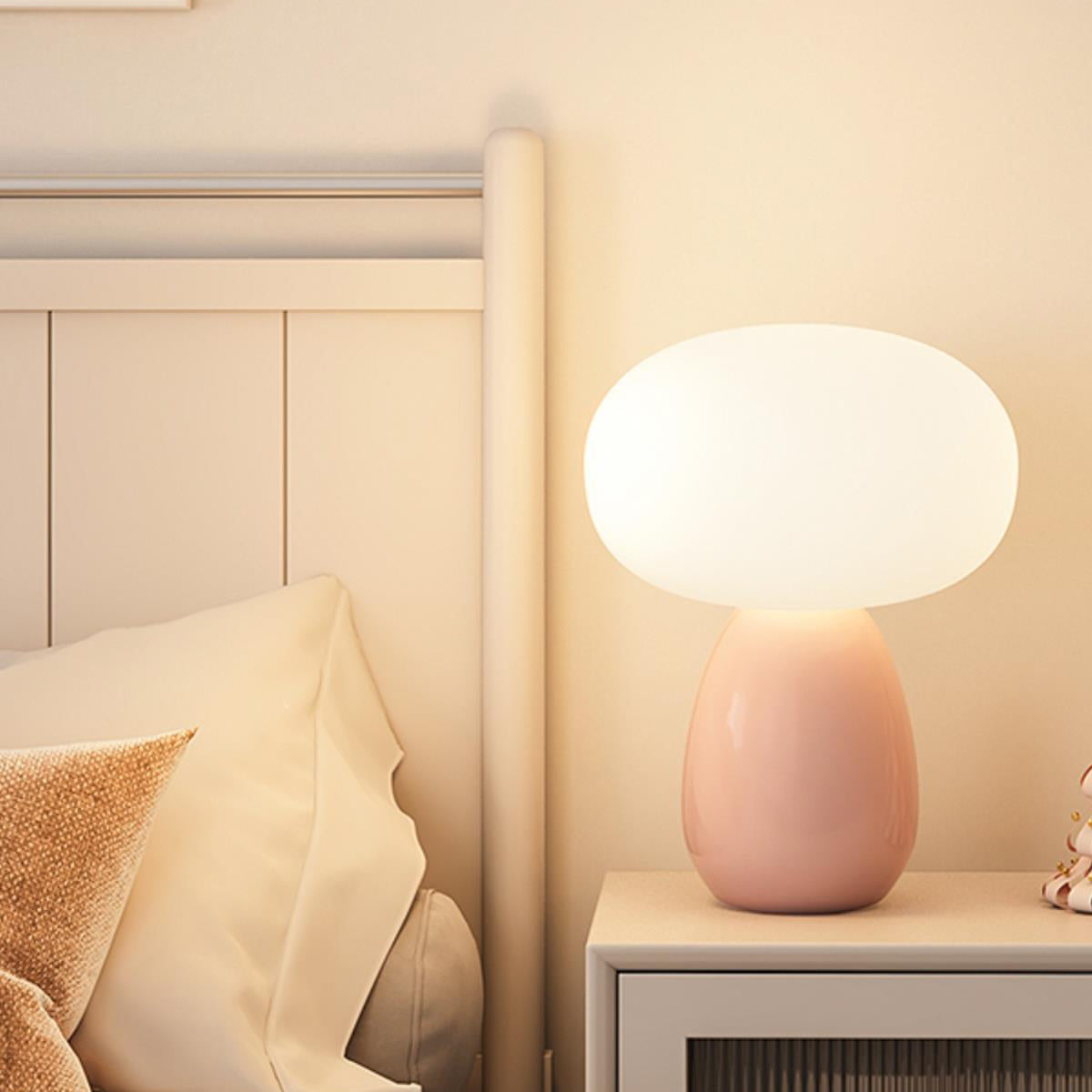 Modern Minimalist Round Cylinder Mushroom Round Ball PE Ceramic LED Table Lamp For Bedroom