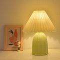 Traditional Vintage Scalloped Cylinder Round Fabric Ceramic LED Table Lamp For Living Room