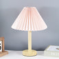 Contemporary Scandinavian Pleated Fan Round Fabric Solid Wood 1-Light Table Lamp For Living Room