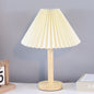 Contemporary Scandinavian Pleated Fan Round Fabric Solid Wood 1-Light Table Lamp For Living Room