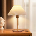 Traditional Vintage Scalloped Pleated Round PVC Solid Wood 1-Light Table Lamp For Living Room