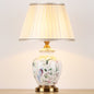 Traditional Chinese Patterned Bird Scalloped Round Fabric Ceramic 1-Light Table Lamp For Living Room