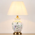 Traditional Chinese Patterned Bird Scalloped Round Fabric Ceramic 1-Light Table Lamp For Living Room