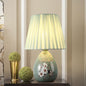 Traditional Chinese Flower Pattern Round Fan Fabric Ceramic 1-Light Table Lamp For Living Room