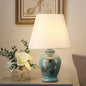 Traditional Chinese Flower Pattern Round Fan Fabric Ceramic 1-Light Table Lamp For Living Room