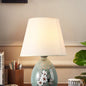 Traditional Chinese Flower Pattern Round Fan Fabric Ceramic 1-Light Table Lamp For Living Room