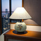 Traditional Chinese Pattern Orb Scalloped Fabric Ceramic 1-Light Table Lamp For Living Room