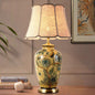 Traditional Vintage Flower Bird Round Distressed Fabric Ceramic 1-Light Table Lamp For Living Room