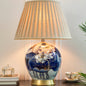 Traditional Vintage Scalloped Round Lotus Flower Fabric Ceramic Metal 1-Light Table Lamp For Living Room