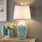 Contemporary Scandinavian Patterned Sculpture Round Fabric Ceramic 1-Light Table Lamp For Bedroom