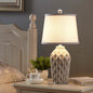 Contemporary Scandinavian Patterned Sculpture Round Fabric Ceramic 1-Light Table Lamp For Bedroom