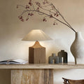 Contemporary Retro Wood Linen Cone Cylinder 1-Light Table Lamp For Study