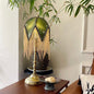 Traditional Vintage Fabric Iron Fringe Bamboo Leaf Triangle 1-Light Table Lamp For Bedside