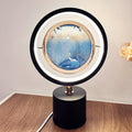 Contemporary Creative Iron Glass Silica Round Sand Painting USB LED Table Lamp For Bedroom