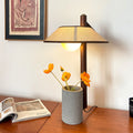 Traditional Vintage Ash Wood Fabric Cement Conic Cylinder Vase 1-Light Table Lamp For Bedroom
